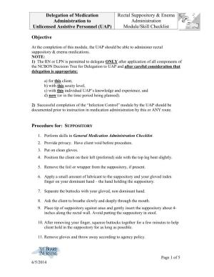 Rectal Suppository & Enema Administration to Administration Unlicensed Assistive Personnel (UAP) Module/Skill Checklist