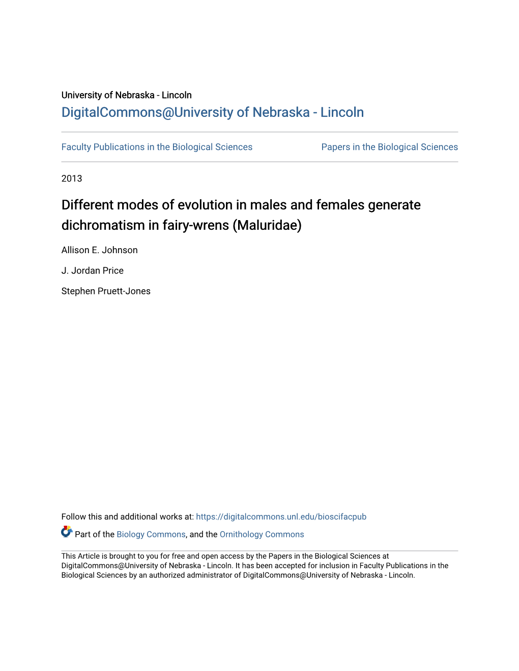 Different Modes of Evolution in Males and Females Generate Dichromatism in Fairy-Wrens (Maluridae)