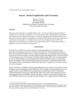 Enron: Market Exploitation and Correction