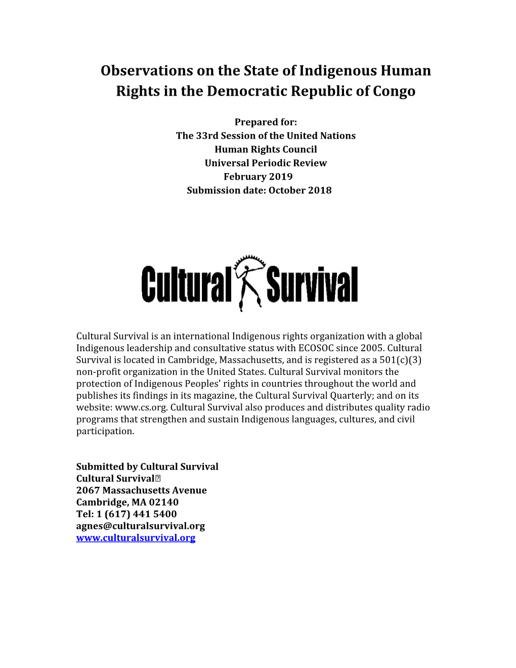 Observations on the State of Indigenous Human Rights in the Democratic Republic of Congo