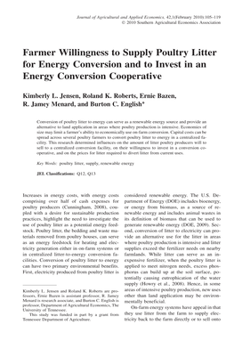 Farmer Willingness to Supply Poultry Litter for Energy Conversion and to Invest in an Energy Conversion Cooperative