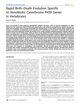 Rapid Birth–Death Evolution Specific to Xenobiotic Cytochrome P450 Genes in Vertebrates