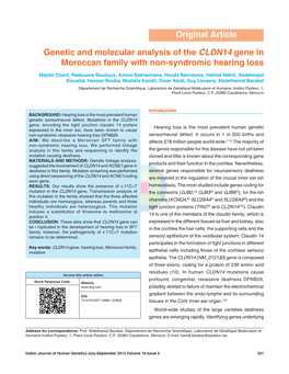 Genetic and Molecular Analysis of the CLDN14 Gene in Moroccan Family with Non‑Syndromic Hearing Loss