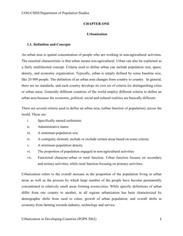 UOG/CSSH/Department of Population Studies Urbanization in Developing