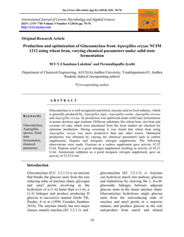 Production and Optimization of Glucoamylase from Aspergillus Oryzae NCIM 1212 Using Wheat Bran, Varying Chemical Parameters Under Solid State Fermentation