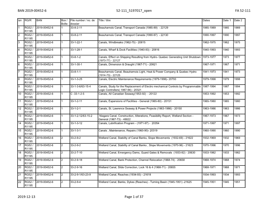 BAN 2019-00452-6 52-111 5197017 Open FA 52-111 Isn RG/R BAN Box / File Number / No