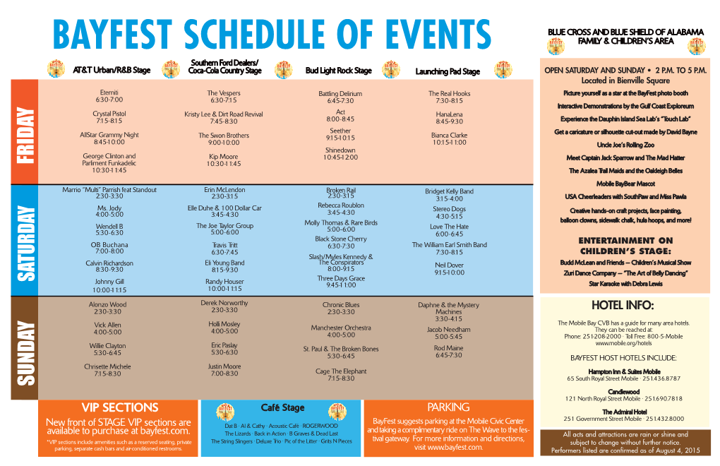 Bayfest Schedule of Events