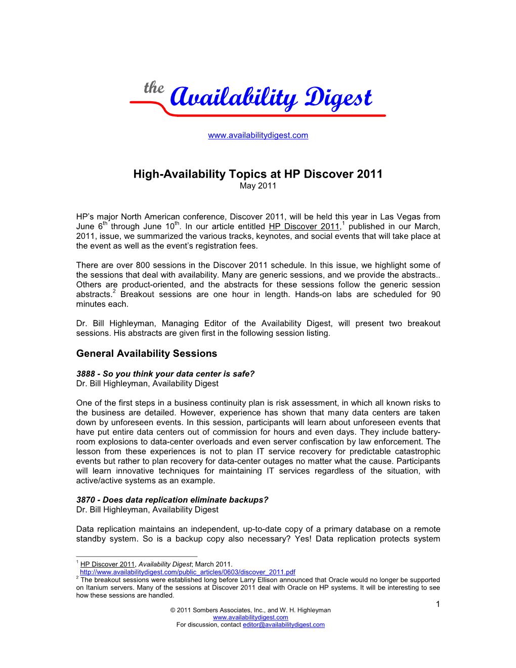 Availability Digest