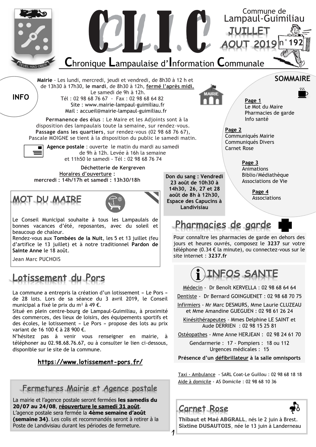 Lampaul-Guimiliau JUILLET AOUT 2019 INFOS SANTE Pharmacies De