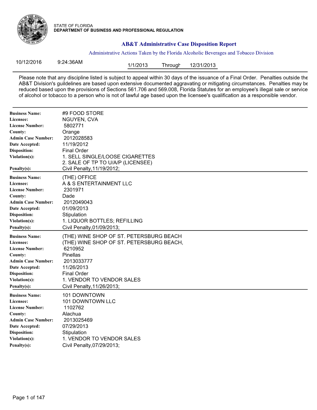 AB&T Administrative Case Disposition Report by Date