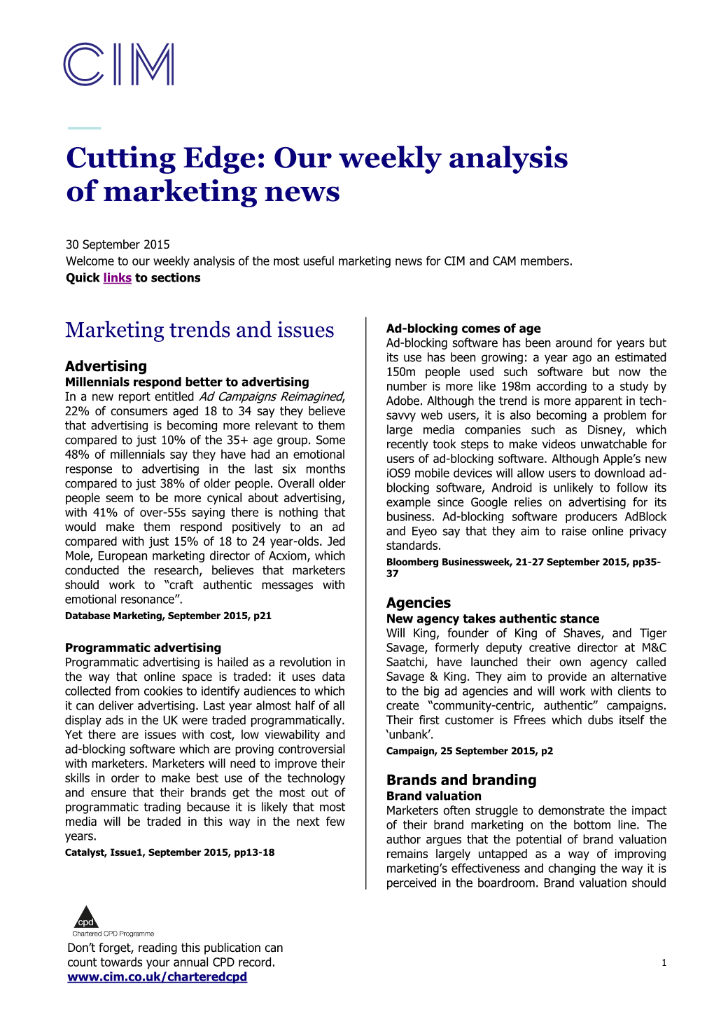 Cutting Edge: Our Weekly Analysis of Marketing News