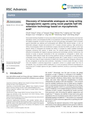 Discovery of Lixisenatide Analogues As Long-Acting Hypoglycemic Agents Using Novel Peptide Half-Life Extension Technology Based