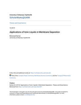 Applications of Ionic Liquids in Membrane Separation