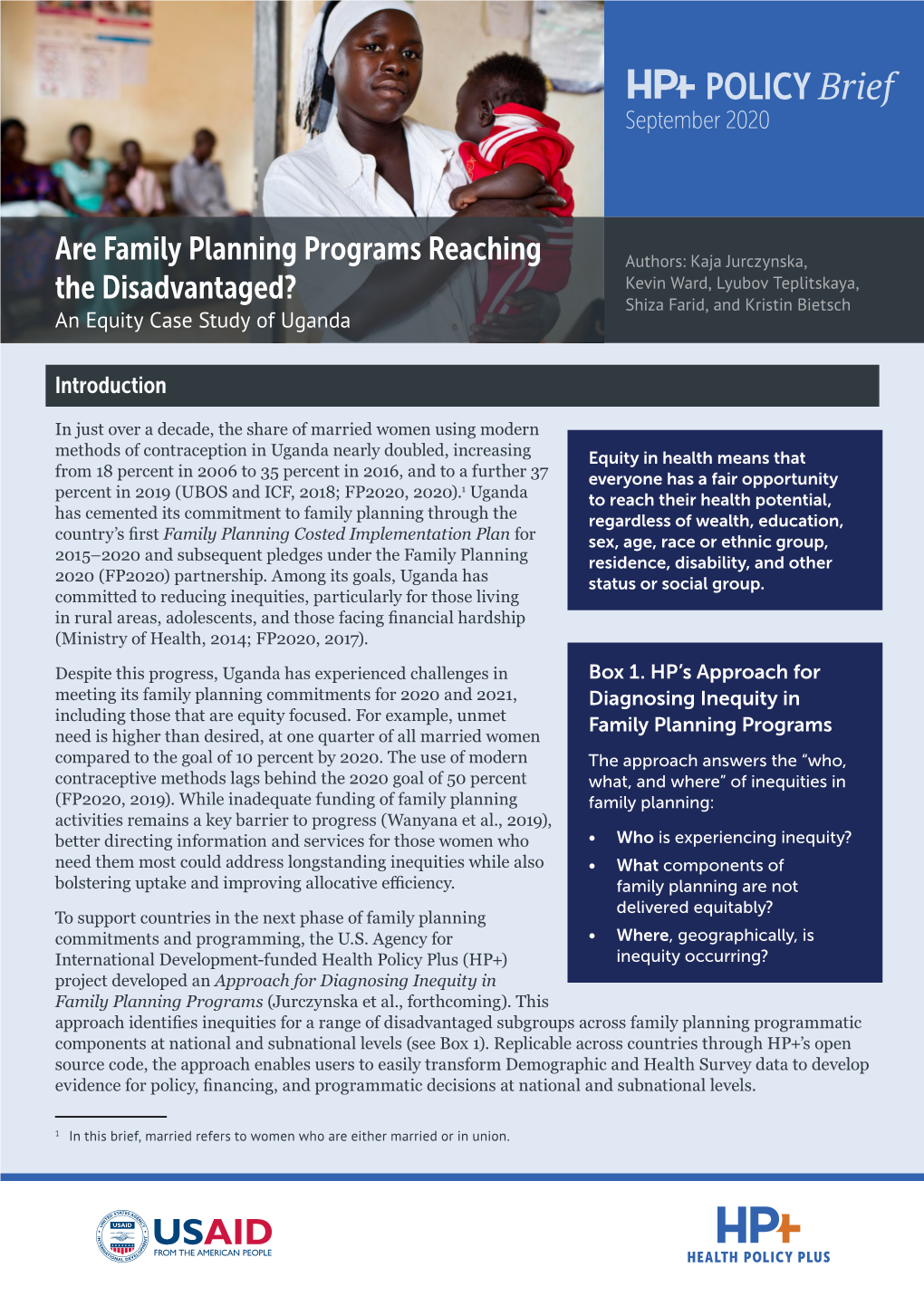 Are Family Planning Programs Reaching the Disadvantaged? an Equity Case Study of Uganda