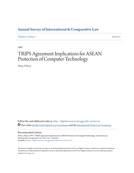 TRIPS Agreement Implications for ASEAN Protection of Computer Technology Marie Wilson