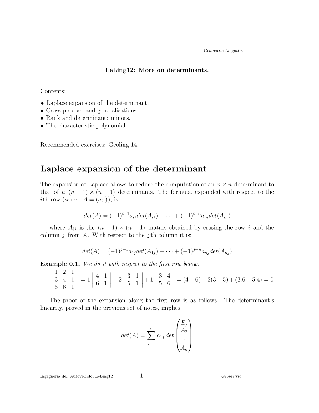 Laplace Expansion of the Determinant