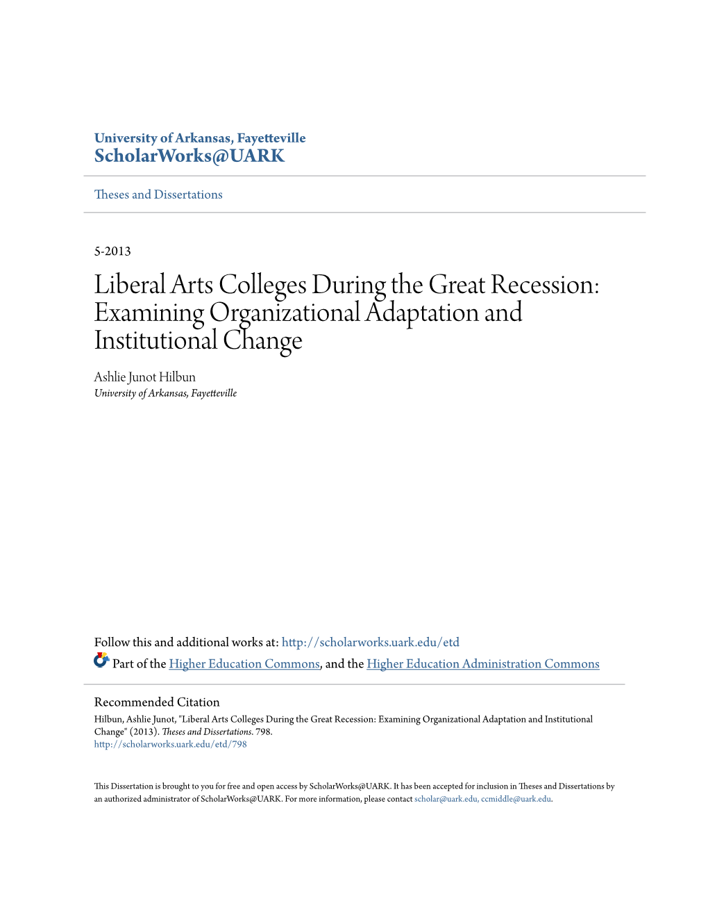 Liberal Arts Colleges During the Great Recession