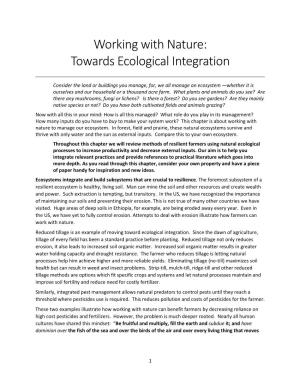Working with Nature: Towards Ecological Integration