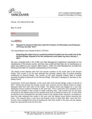 ~YOF . CITY CLERK's DEPARTMENT VANCOUVER- Access to Information & Privacy