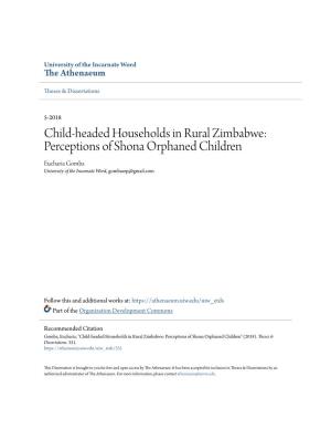 Child-Headed Households in Rural Zimbabwe: Perceptions of Shona Orphaned Children Eucharia Gomba University of the Incarnate Word, Gombasrp@Gmail.Com