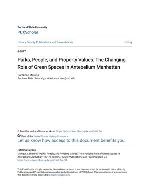Parks, People, and Property Values: the Changing Role of Green Spaces in Antebellum Manhattan
