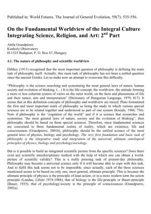 On the Fundamental Worldview of the Integral Culture Integrating Science, Religion, and Art: 2Nd Part