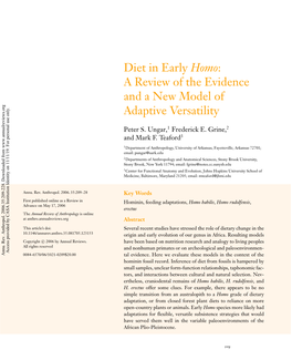 Diet in Early Homo: a Review of the Evidence and a New Model of Adaptive Versatility