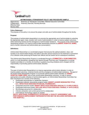 Antimicrobial Stewardship Policy and Procedure Sample