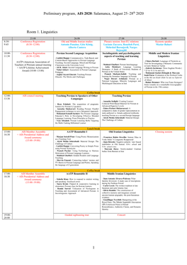 Preliminary Program, AIS 2020: Salamanca, August 25–28Th 2020