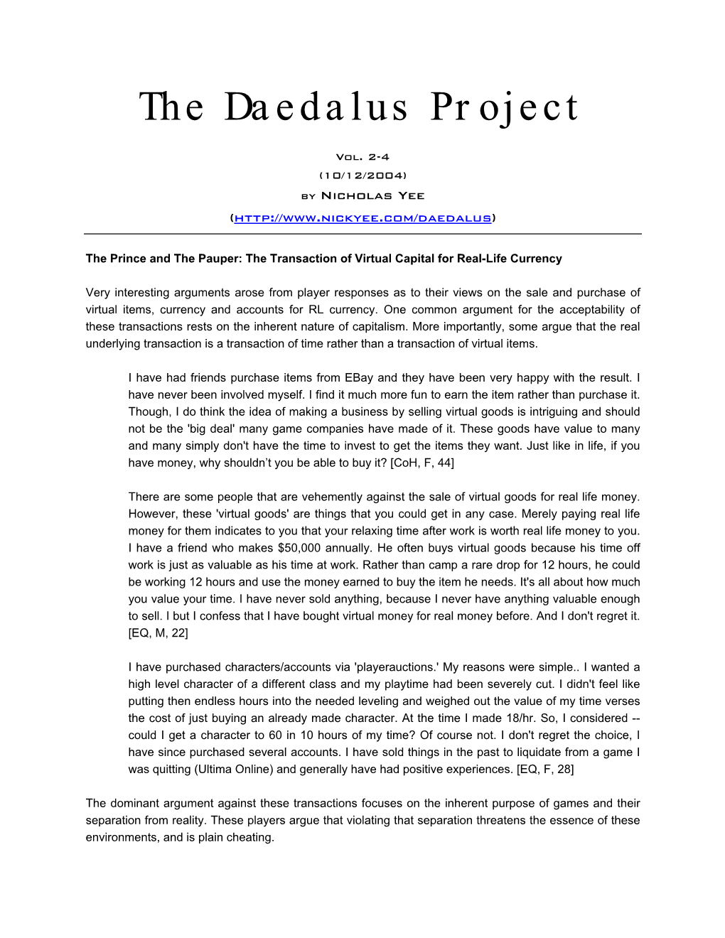 The Daedalus Project