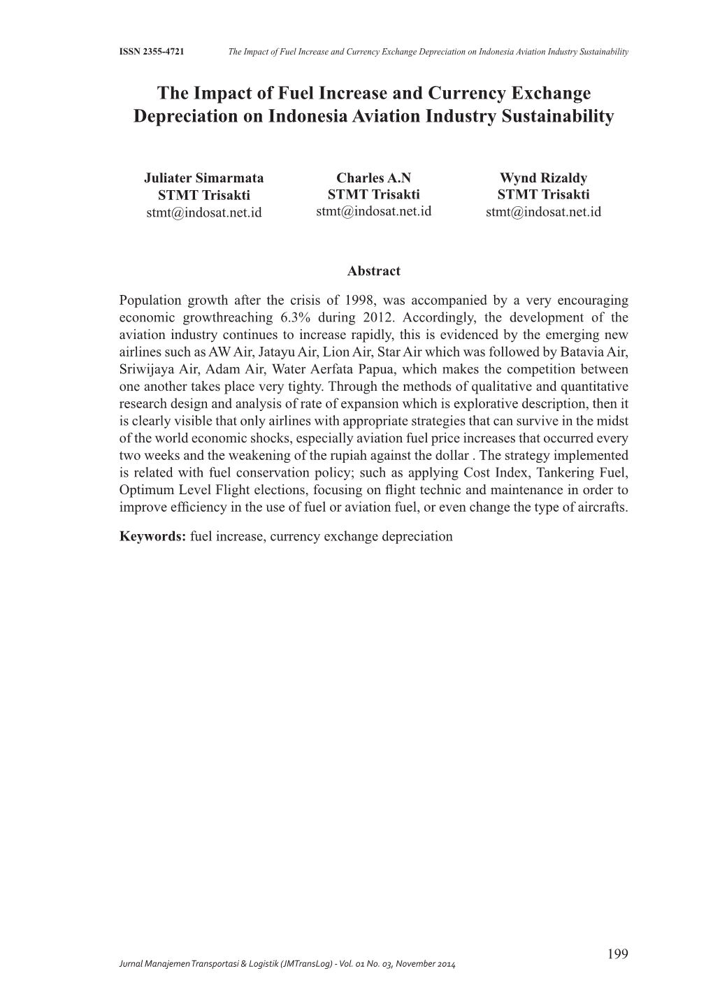 The Impact of Fuel Increase and Currency Exchange Depreciation on Indonesia Aviation Industry Sustainability