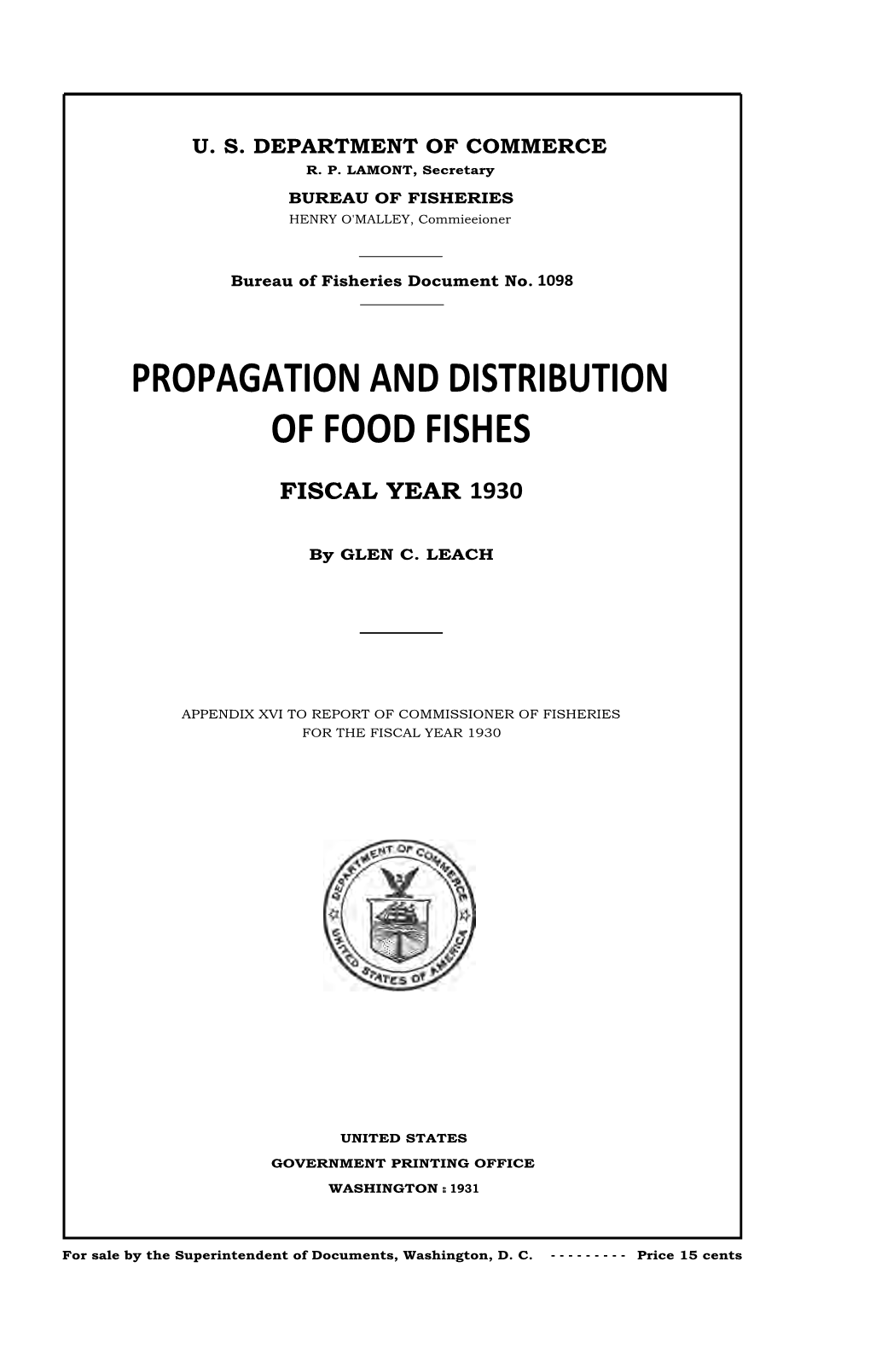 Propagation and Distribution of Food Fishes