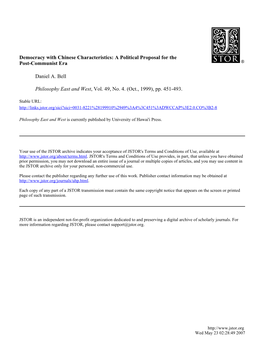 Democracy with Chinese Characteristics: a Political Proposal for the Post-Communist Era