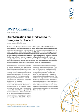Disinformation and Elections to the European Parliament Annegret Bendiek and Matthias Schulze