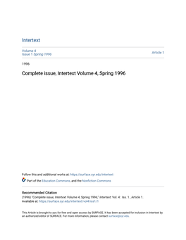Complete Issue, Intertext Volume 4, Spring 1996