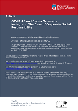 Running Head: COVID-19 and CSR in Sport 1