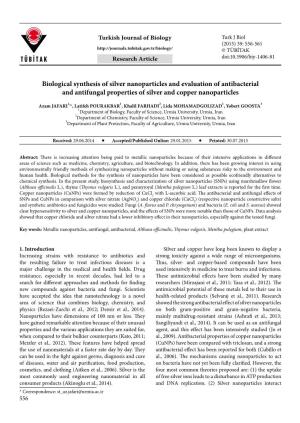 Biological Synthesis of Silver Nanoparticles and Evaluation of Antibacterial and Antifungal Properties of Silver and Copper Nanoparticles