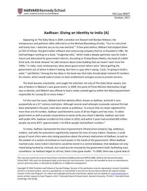 Aadhaar: Giving an Identity to India (A)