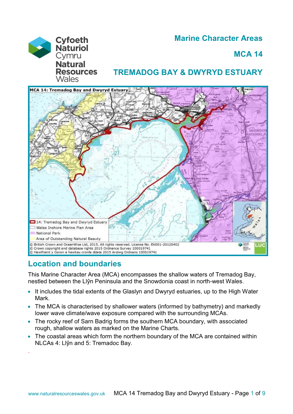 Marine Character Areas MCA 14 TREMADOG BAY & DWYRYD