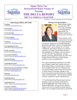 THE DELTA REPORT DELTA OMEGA CHAPTER Spring 2018 Co-Editors – Ashley Capestrain and Emily Ferstler