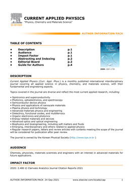 CURRENT APPLIED PHYSICS "Physics, Chemistry and Materials Science"