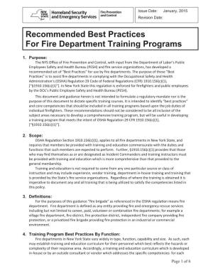 Recommended Best Practices for Fire Department Training Programs
