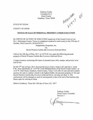 Notice of Sale of Personal Property Under Execution