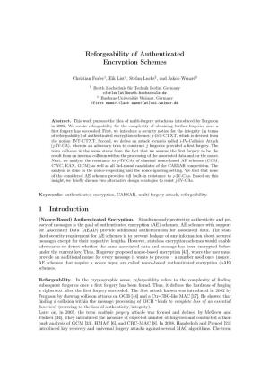 Reforgeability of Authenticated Encryption Schemes 1 Introduction