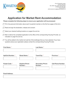 Application for Market Rent Accommodations