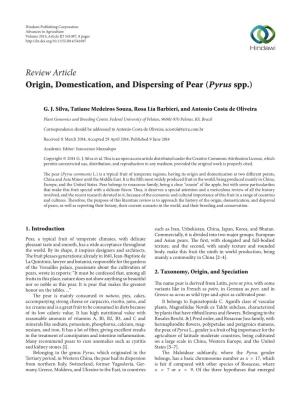 Origin, Domestication, and Dispersing of Pear (Pyrus Spp.)