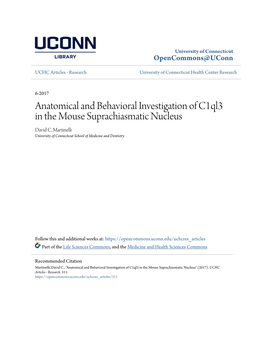 Anatomical and Behavioral Investigation of C1ql3 in the Mouse Suprachiasmatic Nucleus David C