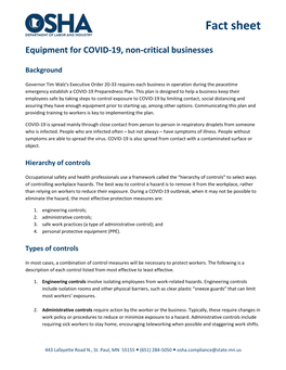 Equipment for COVID-19, Non-Essential Businesses