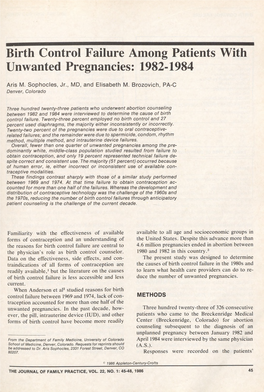 Birth Control Failure Among Patients with Unwanted Pregnancies: 1982-1984