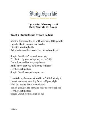 Lyrics for February 2018 Daily Sparkle CD Songs Track 1 Stupid Cupid By